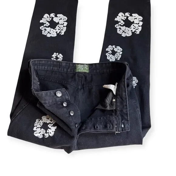 Denim Tears The White Wreath Black Jeans 34"x31" Button Fly Cotton Poly Blend - Picture 3 of 7